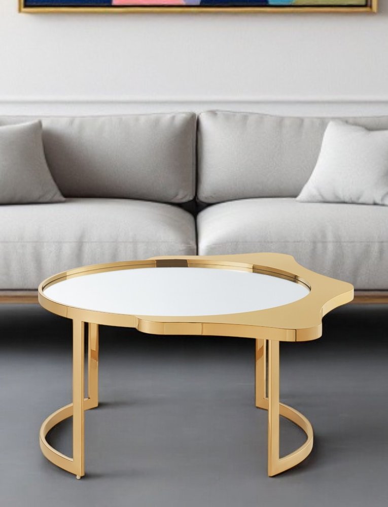 Gold Glass and Stainless Steel Round Mirrored Coffee Table - 32-inch