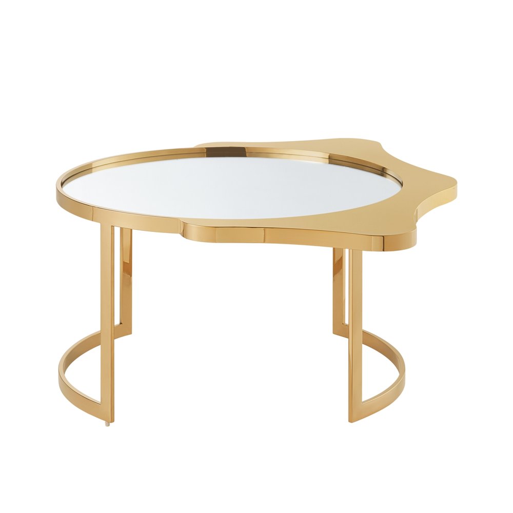 Gold Glass and Stainless Steel Round Mirrored Coffee Table - 32-inch