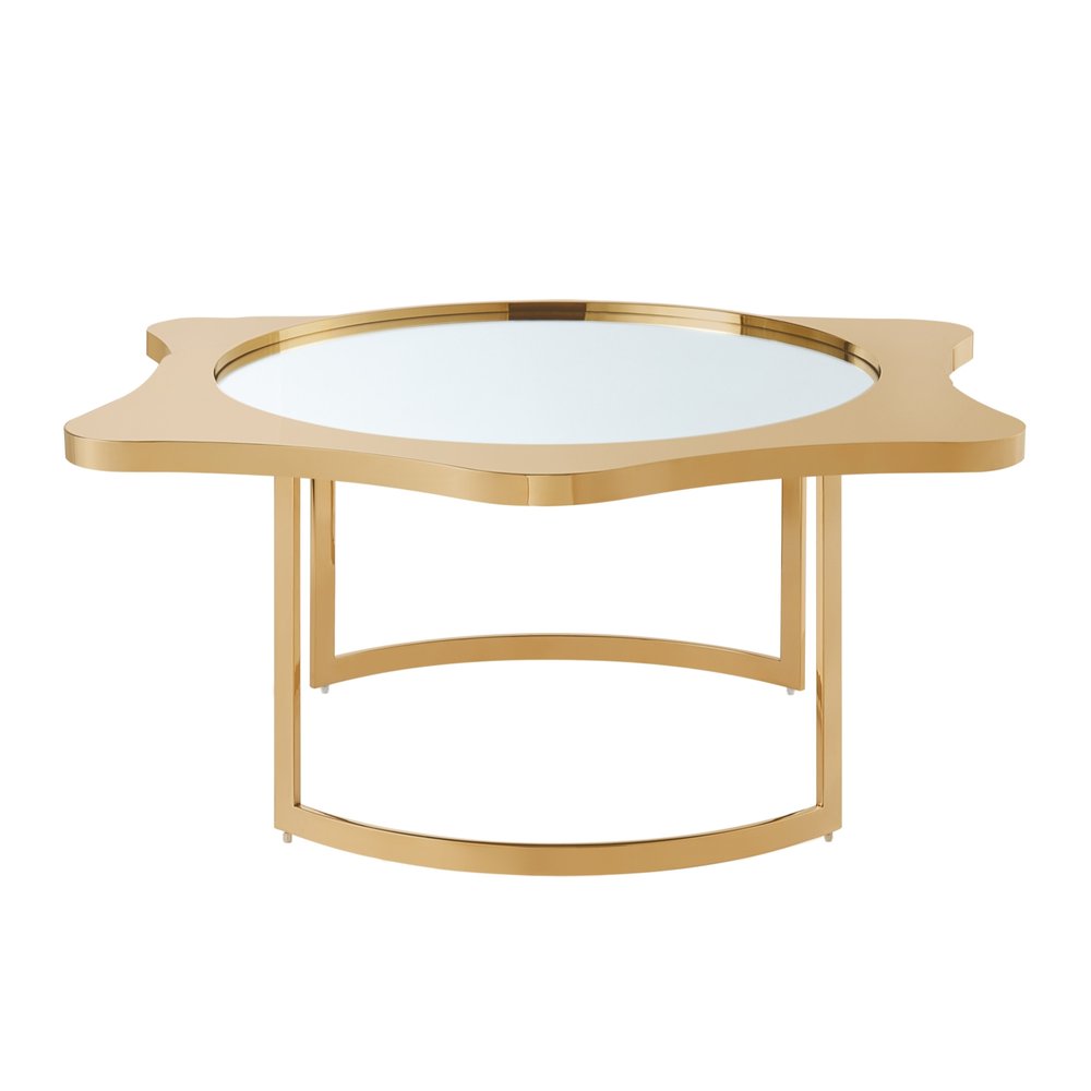 Gold Glass and Stainless Steel Round Mirrored Coffee Table - 32-inch