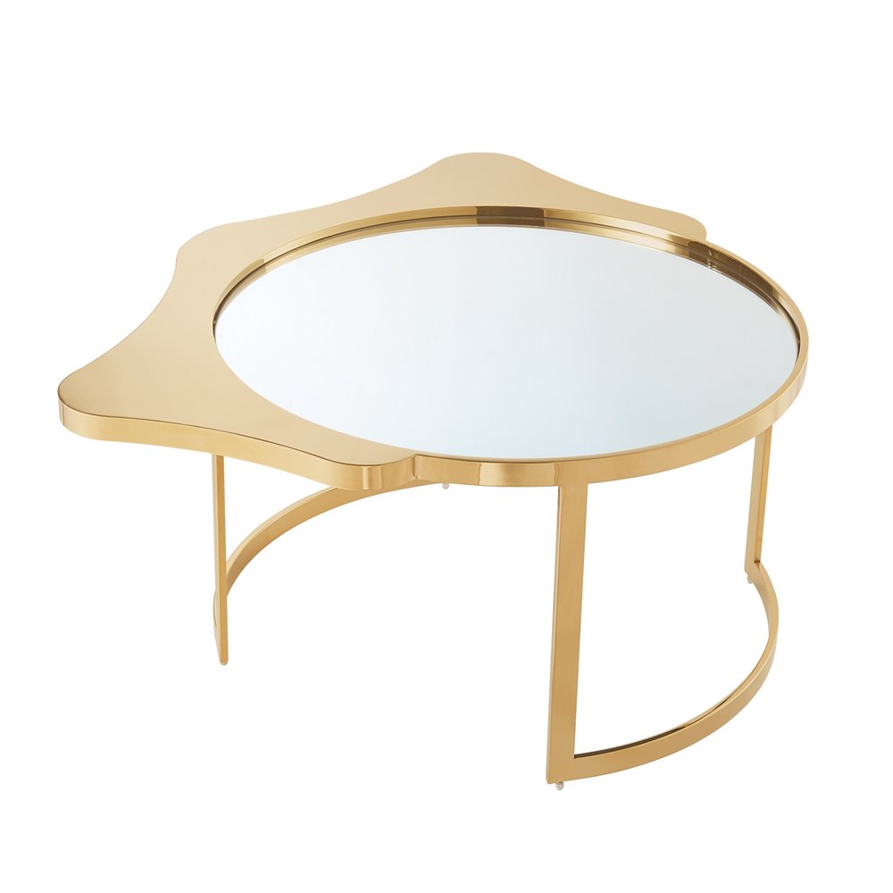 Gold Glass and Stainless Steel Round Mirrored Coffee Table - 32-inch