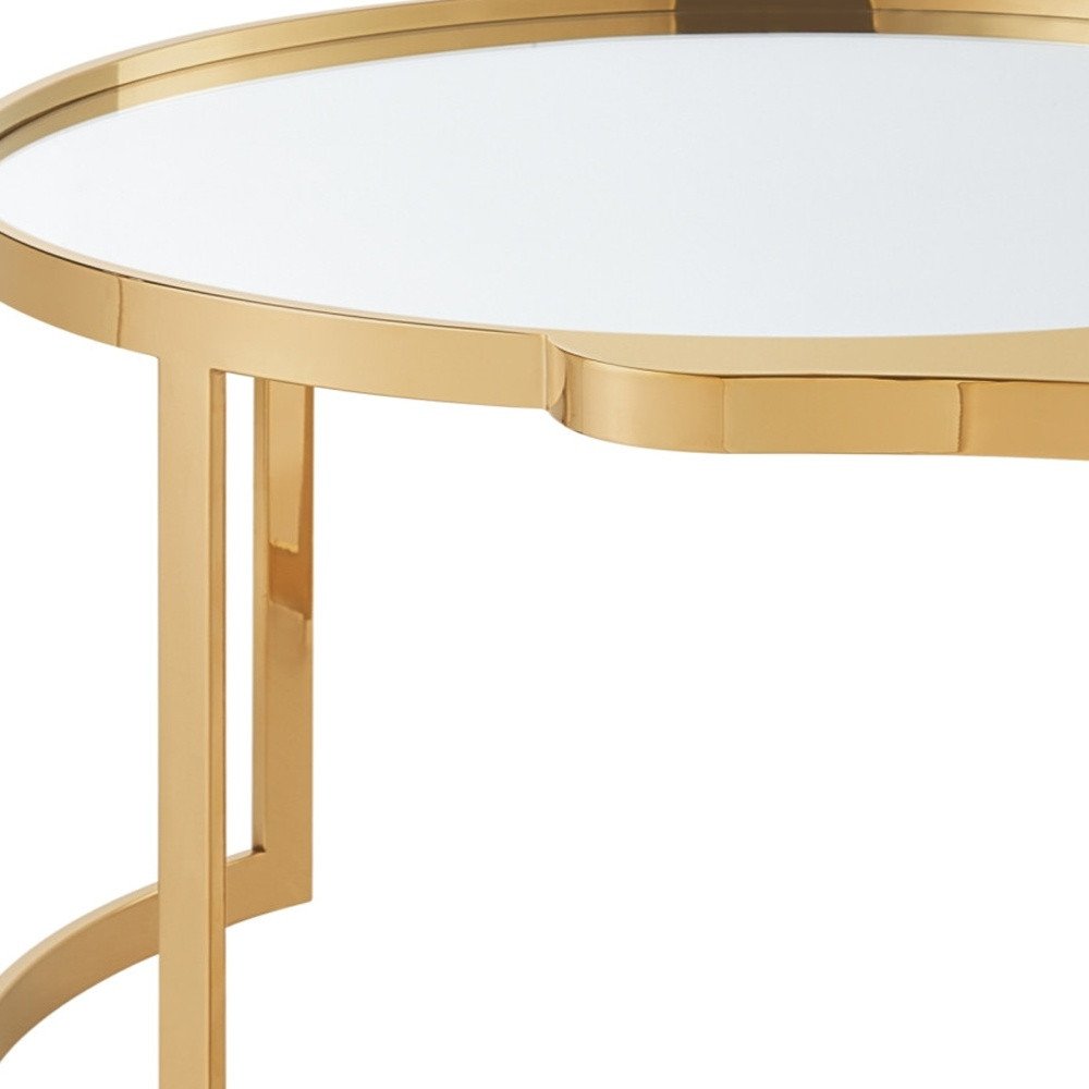 Gold Glass and Stainless Steel Round Mirrored Coffee Table - 32-inch