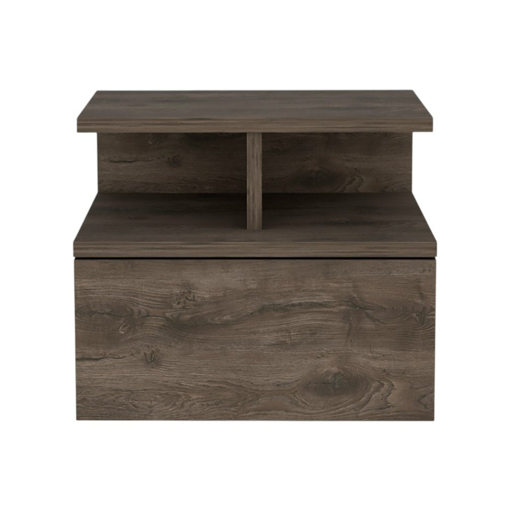 Brown Wood One Drawer Floating Nightstand - 14-inch