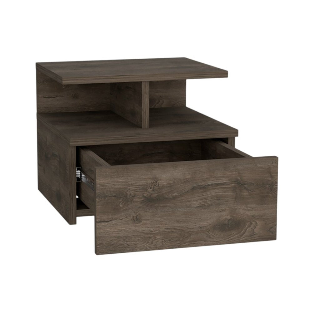 Brown Wood One Drawer Floating Nightstand - 14-inch