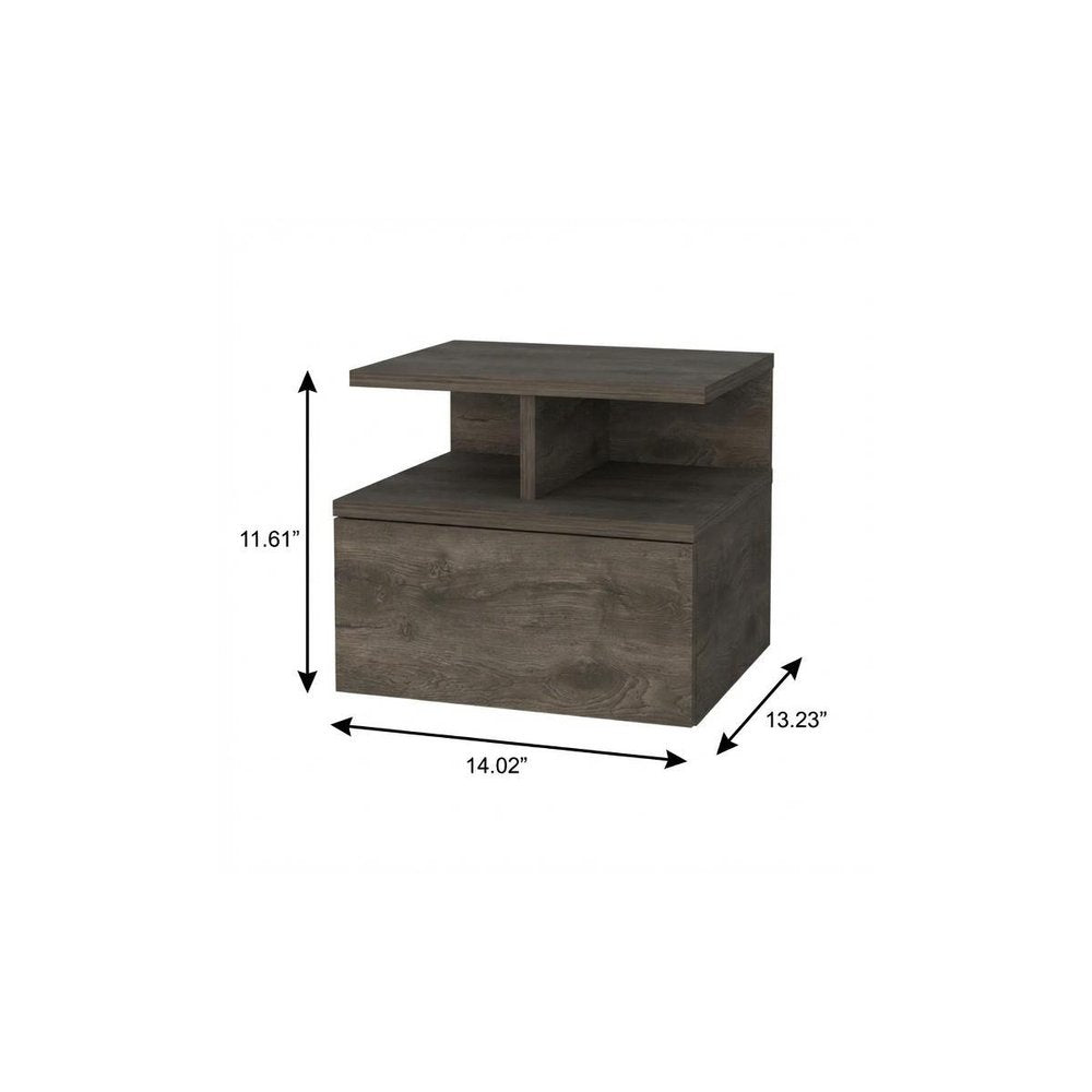 Brown Wood One Drawer Floating Nightstand - 14-inch