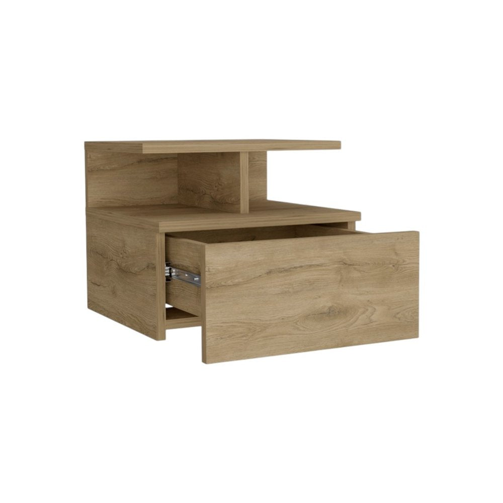 Beige Wood One Drawer Nightstand - 12-inch