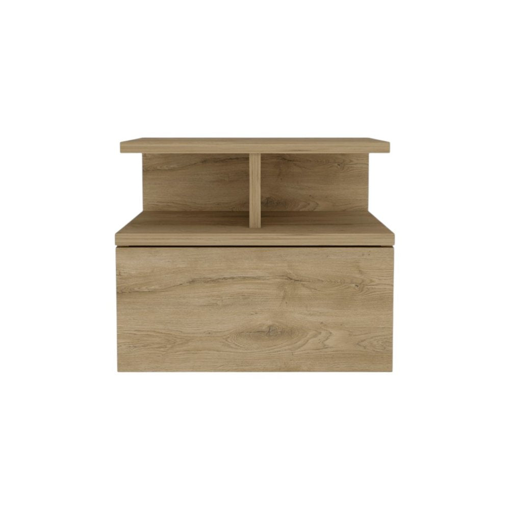 Beige Wood One Drawer Nightstand - 12-inch