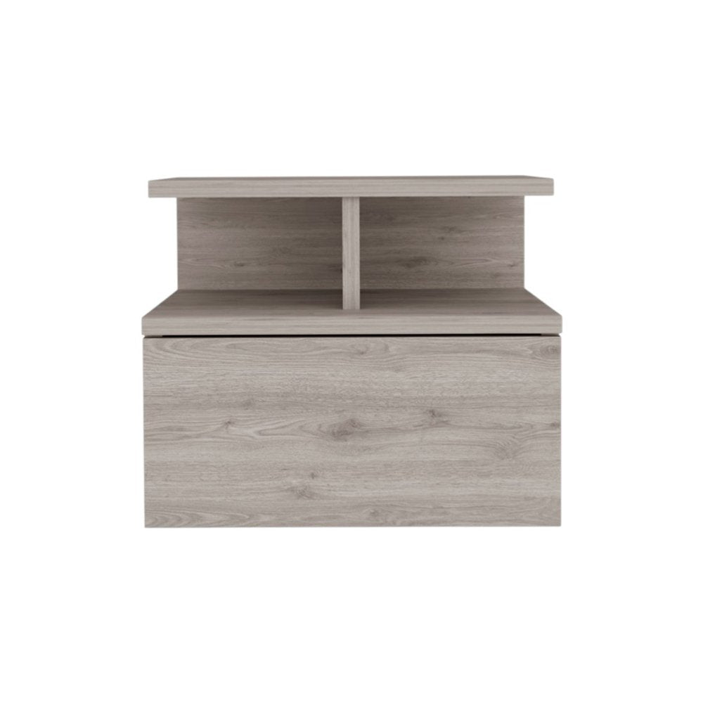 Light Gray Wood One Drawer Nightstand - 12-inch