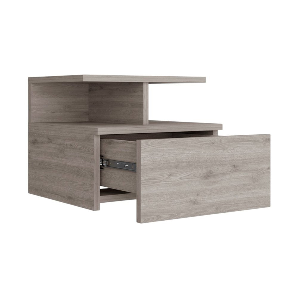 Light Gray Wood One Drawer Nightstand - 12-inch