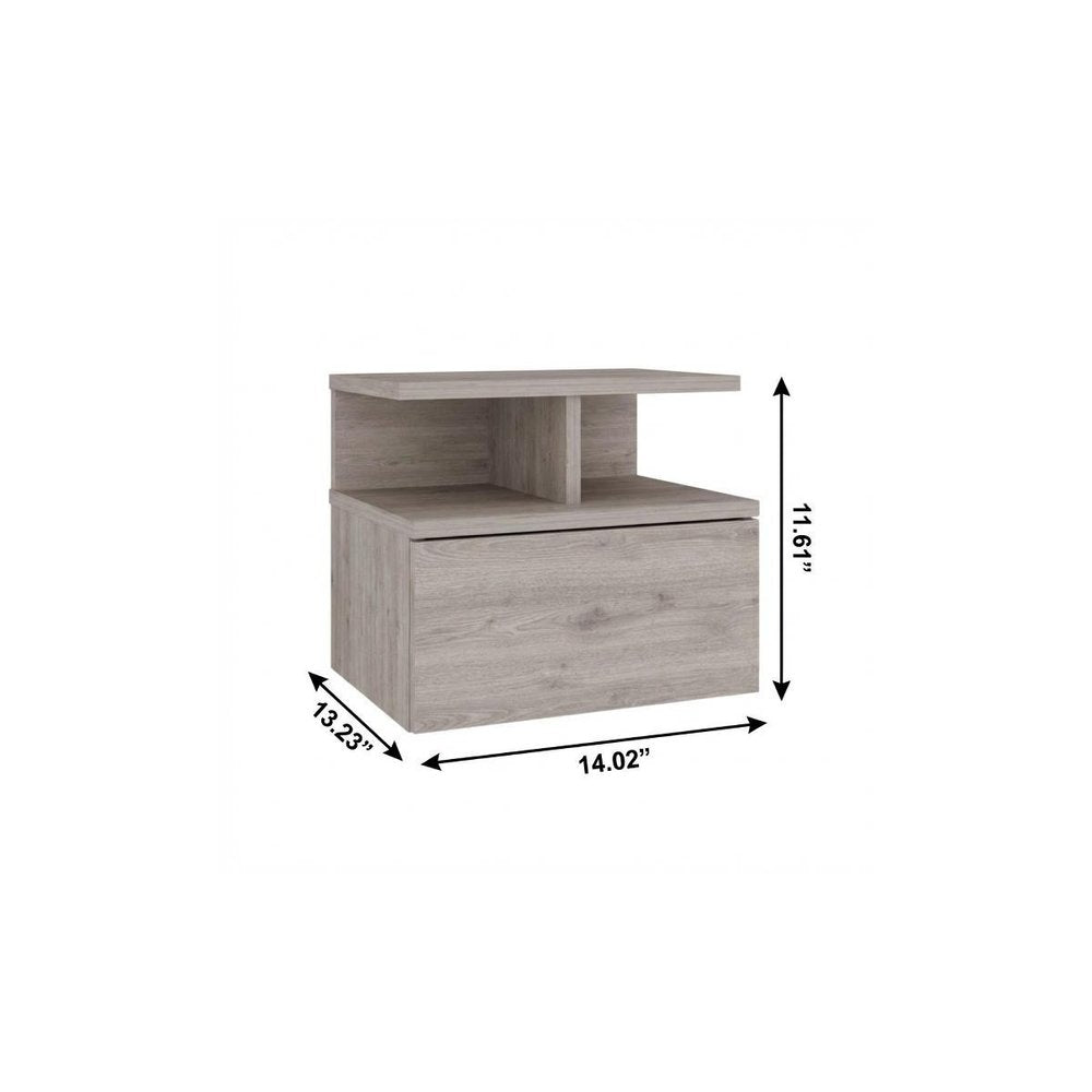 Light Gray Wood One Drawer Nightstand - 12-inch