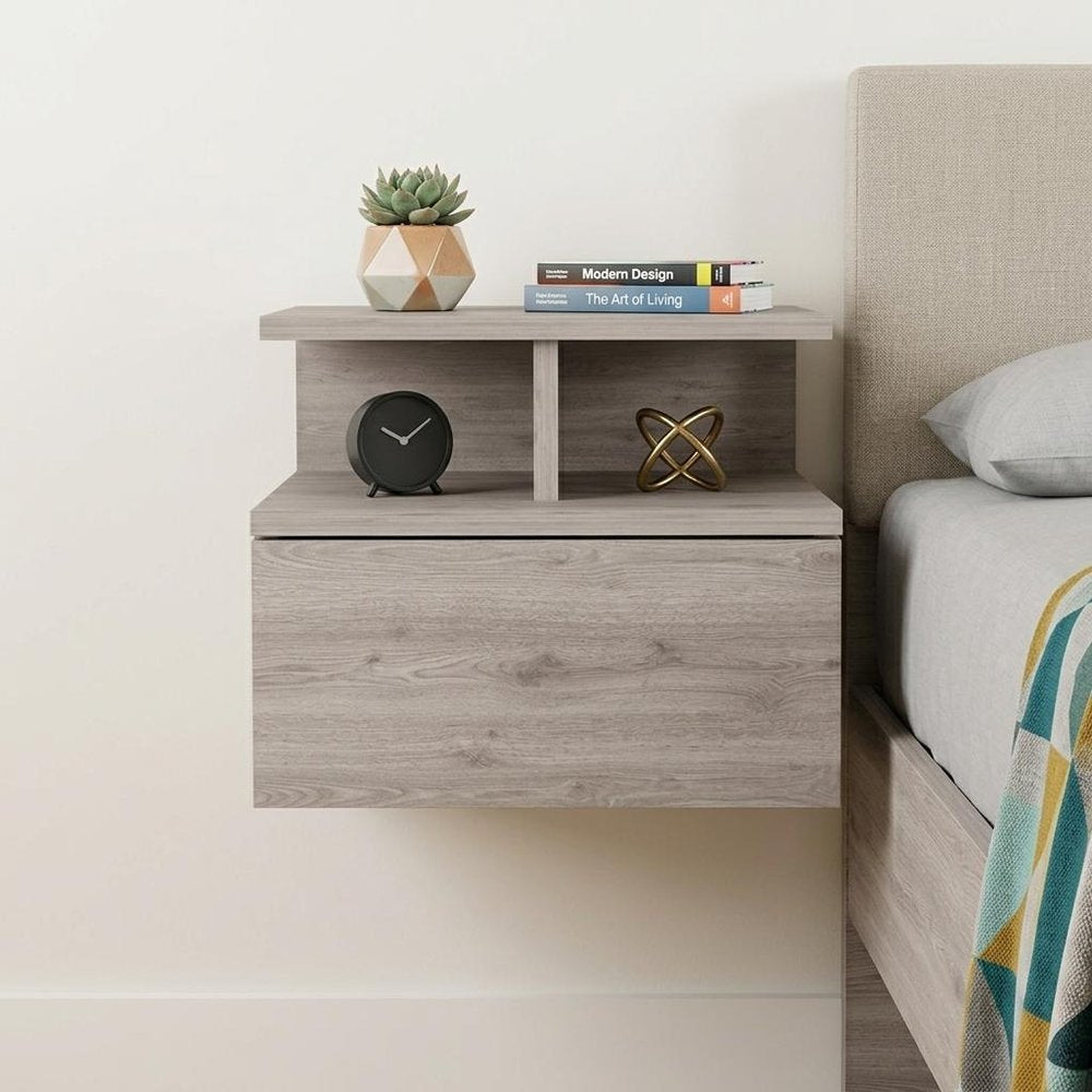Light Gray Wood One Drawer Nightstand - 12-inch