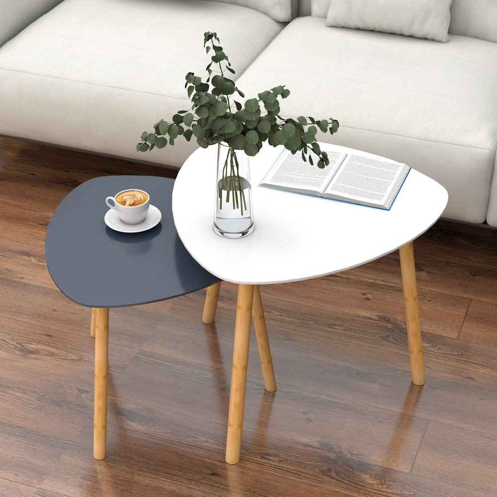 Set of Two 22 Oak and Gray and White Nested Tables