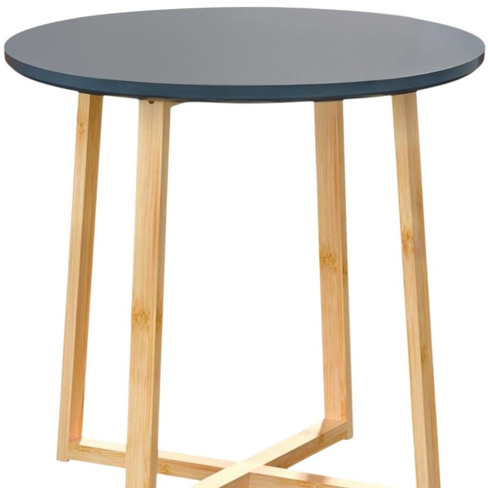 Gray and Natural Solid Wood Round Cross Legs End Table - 20-inch