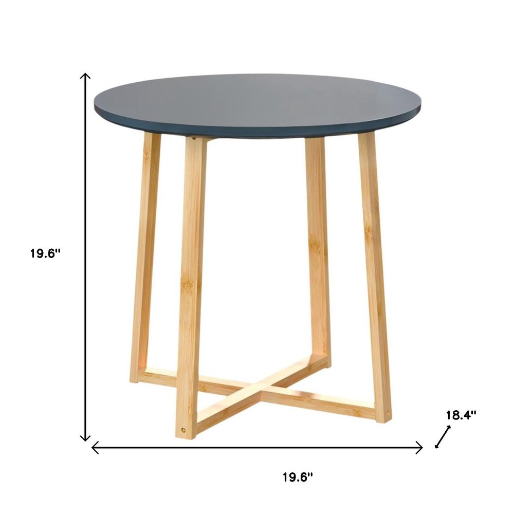 Gray and Natural Solid Wood Round Cross Legs End Table - 20-inch