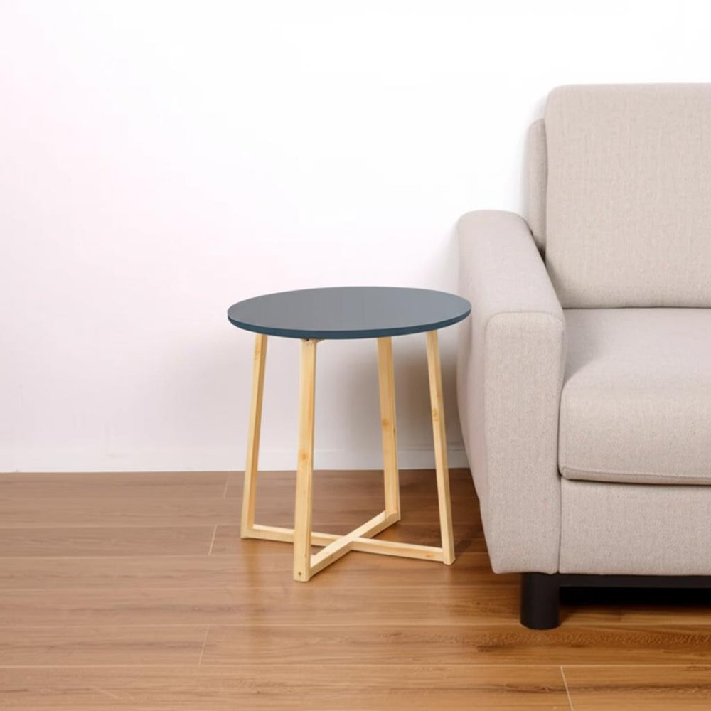 Gray and Natural Solid Wood Round Cross Legs End Table - 20-inch