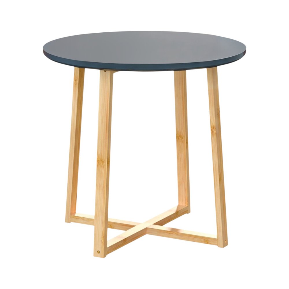 Gray and Natural Solid Wood Round Cross Legs End Table - 20-inch