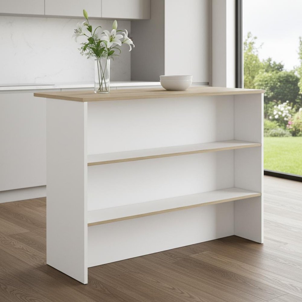 White and Natural 47 Kitchen Island with Storage