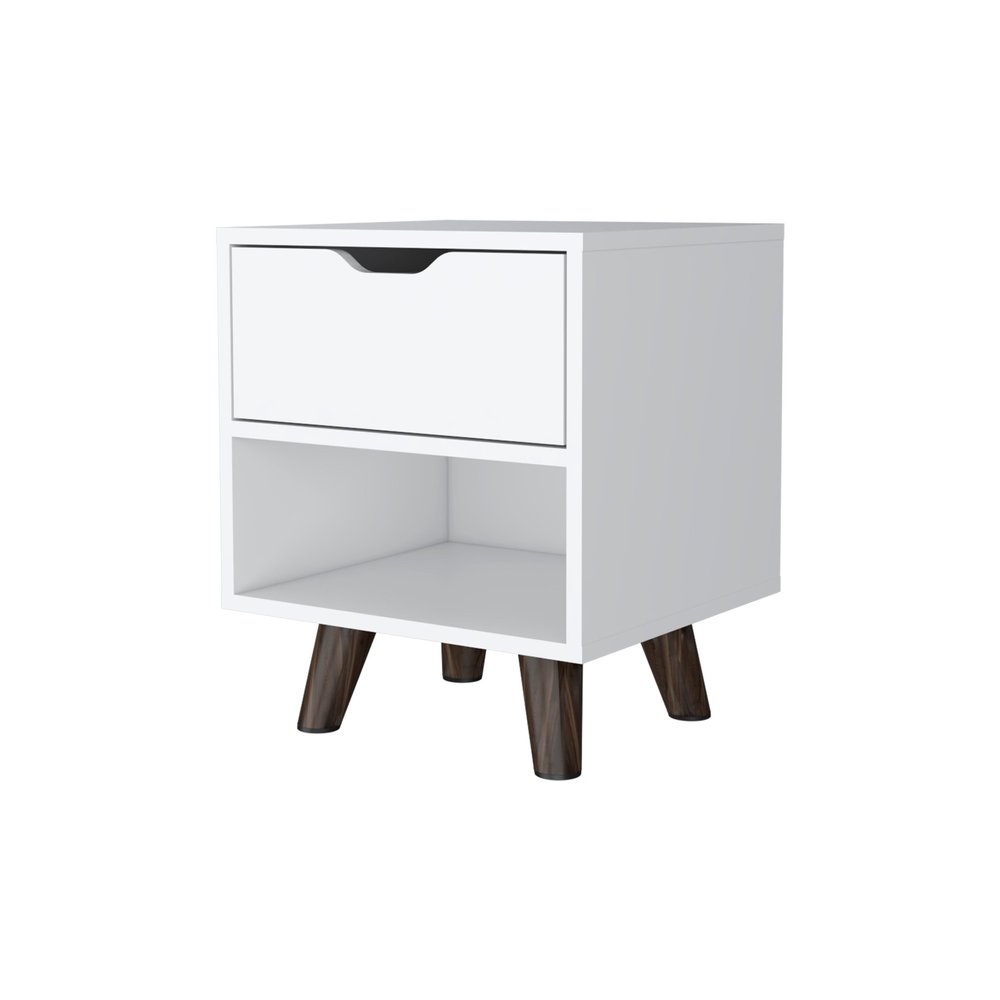 White Wood One Drawer Nightstand - 19-inch