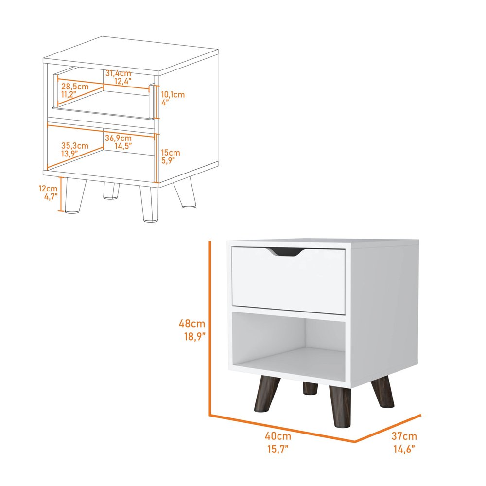White Wood One Drawer Nightstand - 19-inch
