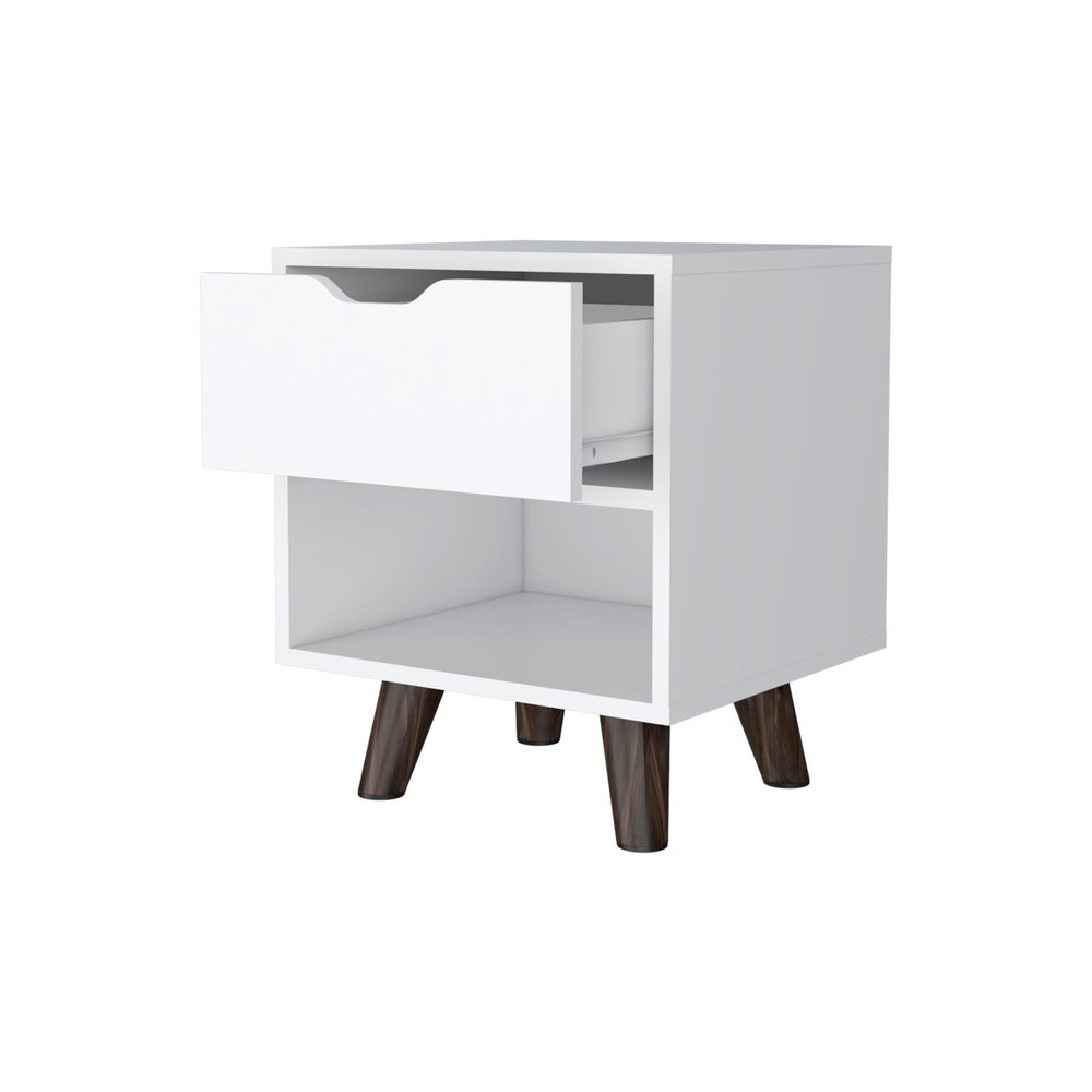 White Wood One Drawer Nightstand - 19-inch