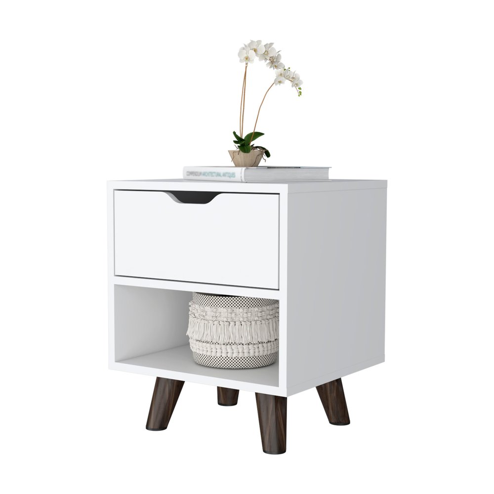 White Wood One Drawer Nightstand - 19-inch