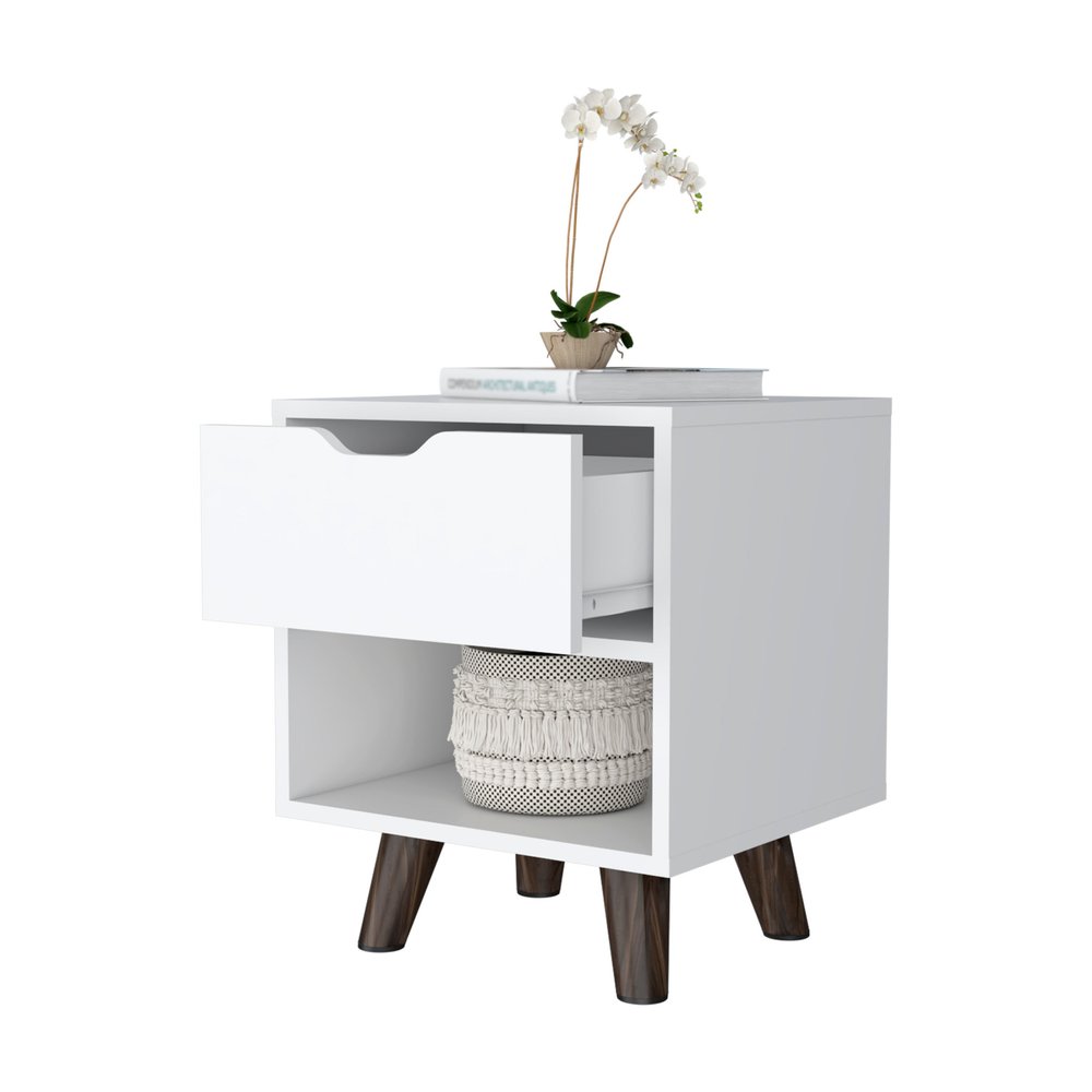 White Wood One Drawer Nightstand - 19-inch