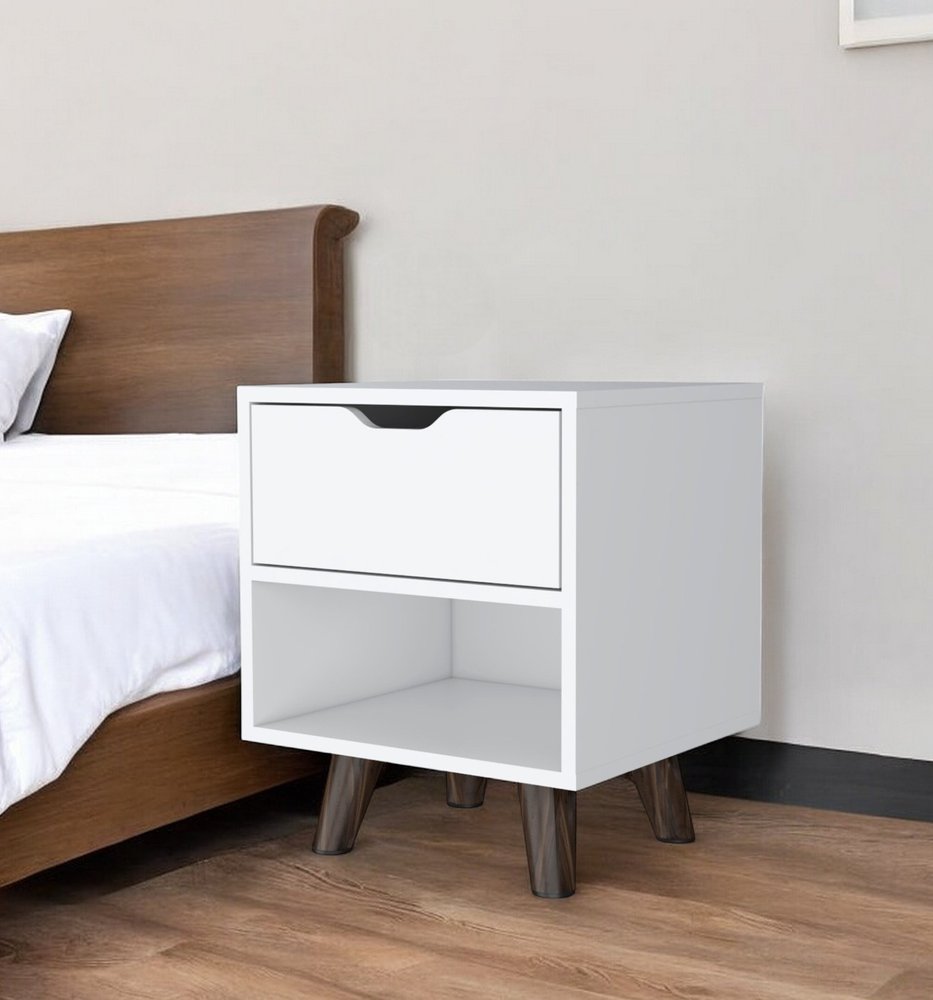 White Wood One Drawer Nightstand - 19-inch
