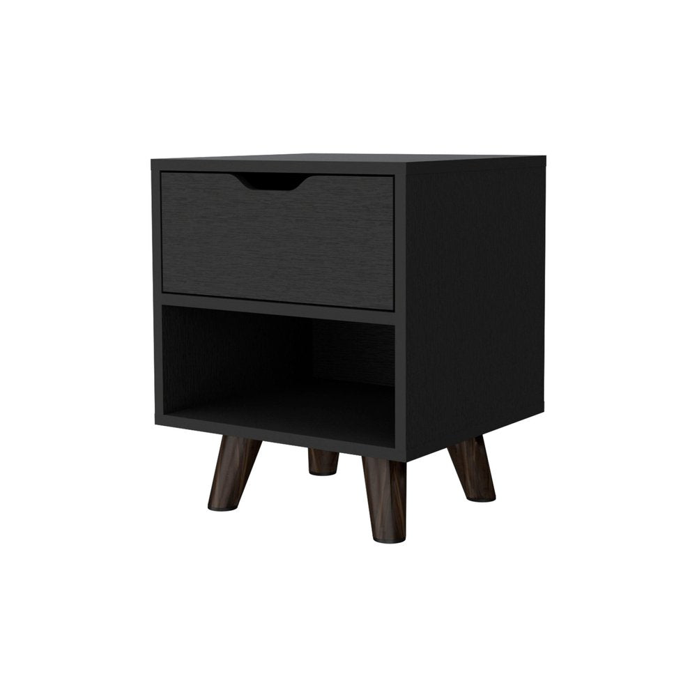 Black Wood One Drawer Nightstand - 19-inch