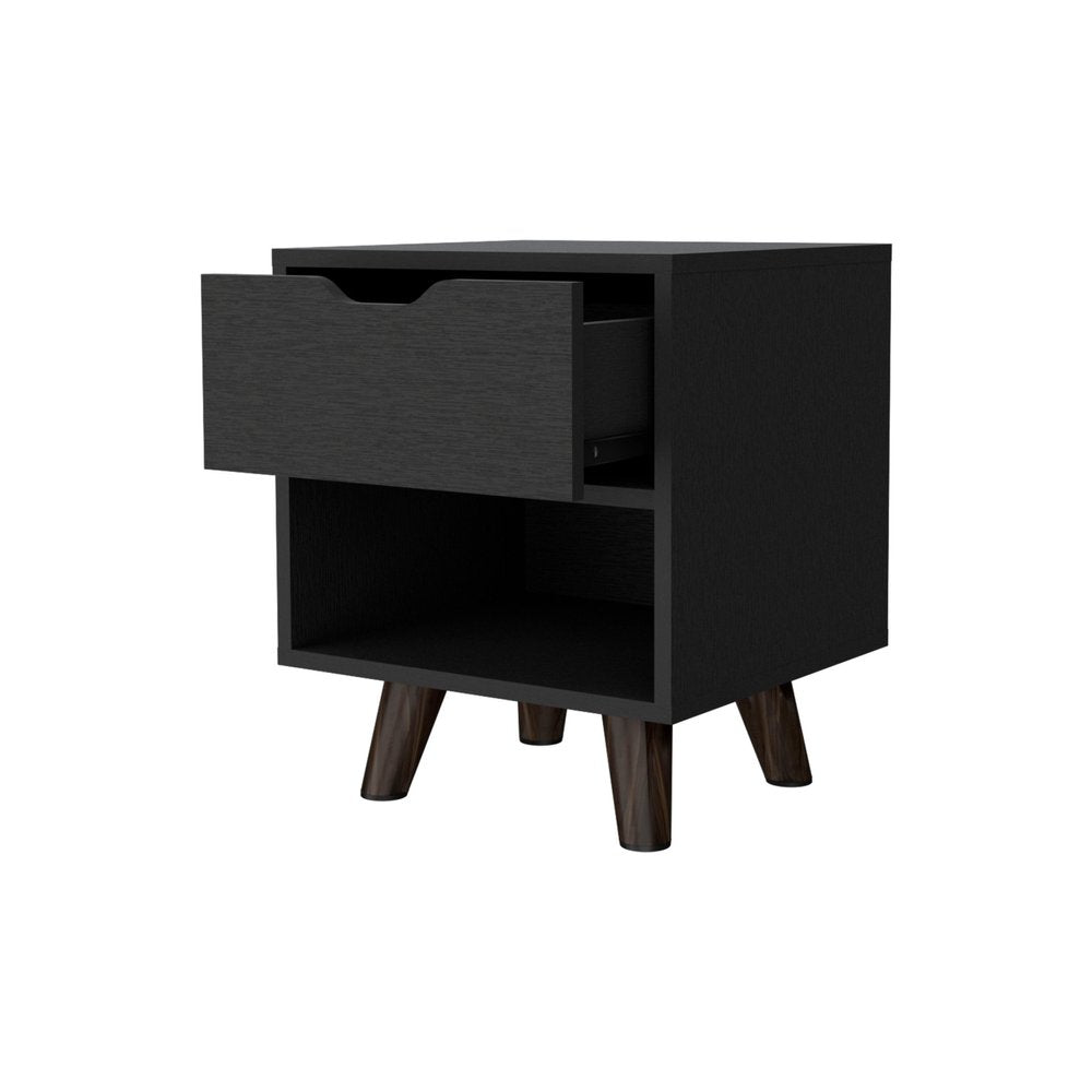 Black Wood One Drawer Nightstand - 19-inch