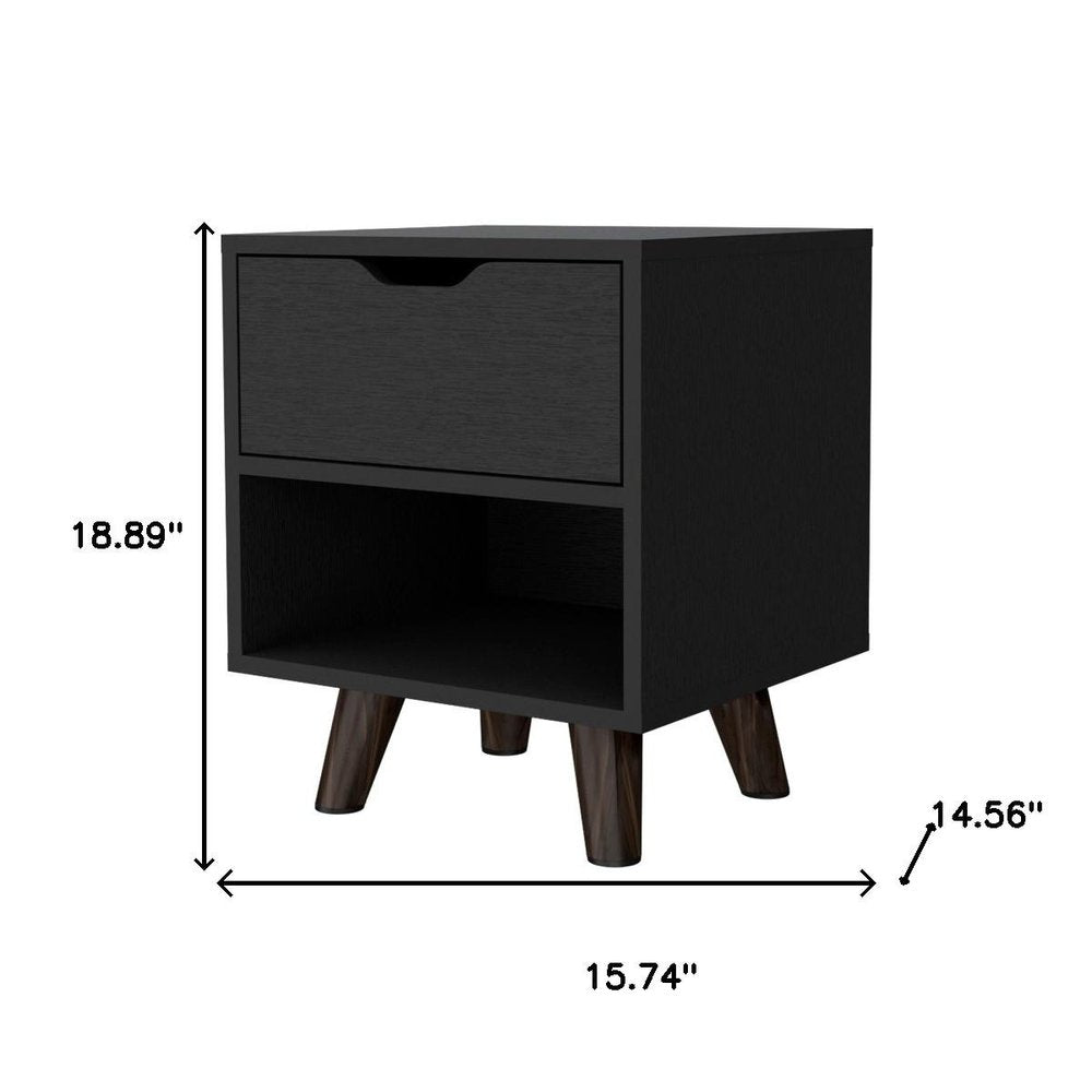 Black Wood One Drawer Nightstand - 19-inch