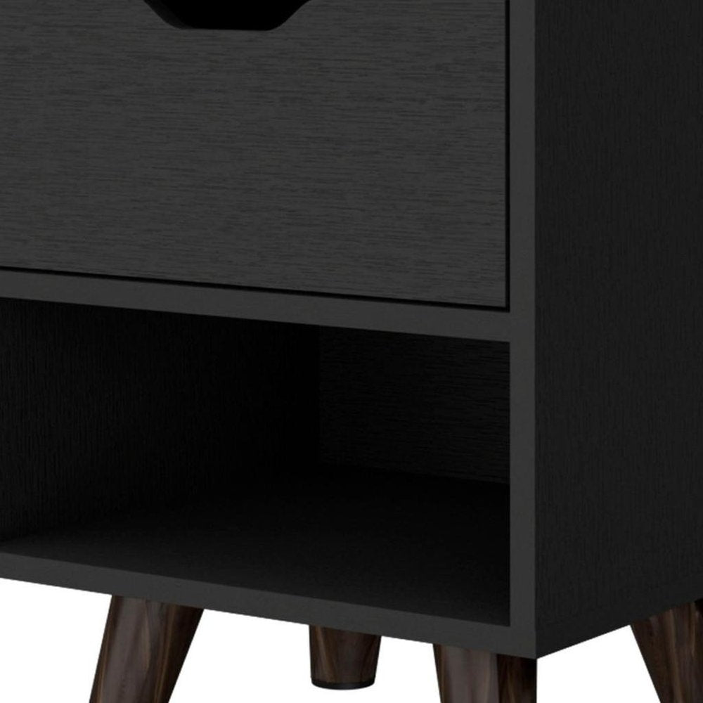 Black Wood One Drawer Nightstand - 19-inch
