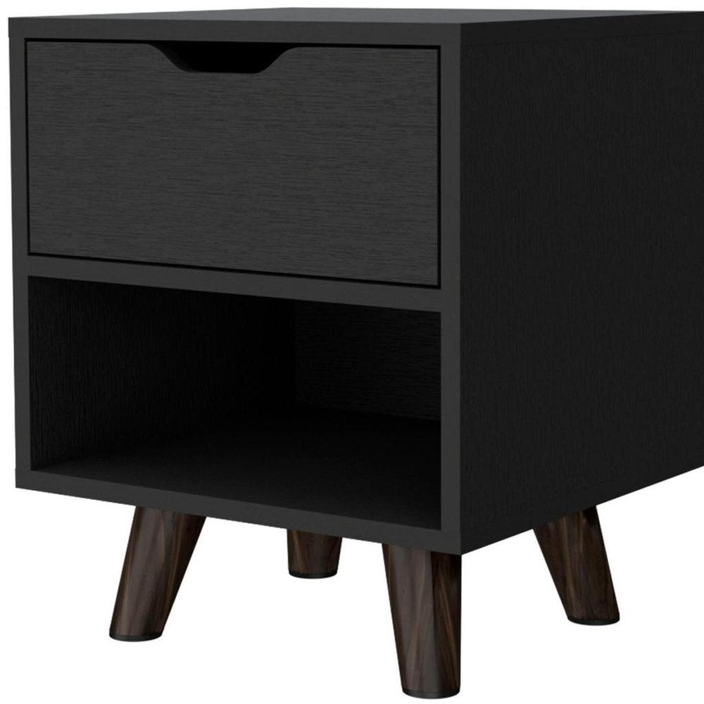 Black Wood One Drawer Nightstand - 19-inch