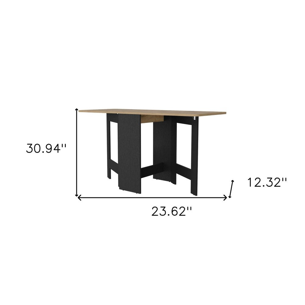 Wood Brown and Black Drop Leaf Trestle Base Dining Table - 24-inch