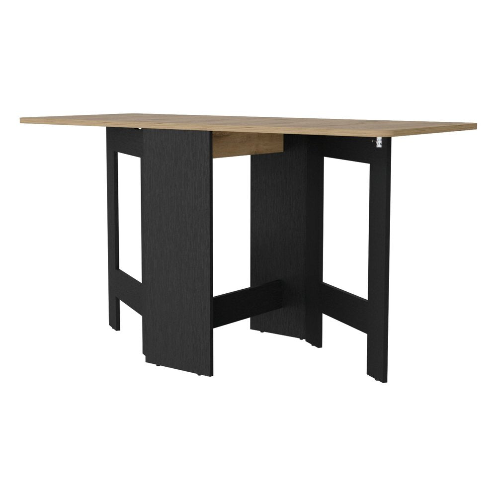 Wood Brown and Black Drop Leaf Trestle Base Dining Table - 24-inch