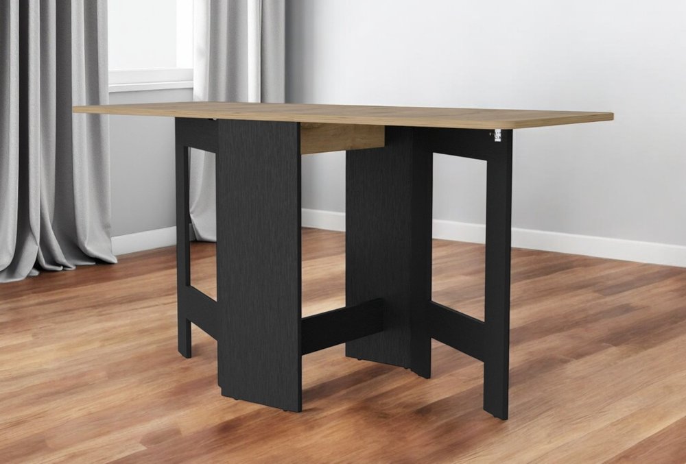 Wood Brown and Black Drop Leaf Trestle Base Dining Table - 24-inch