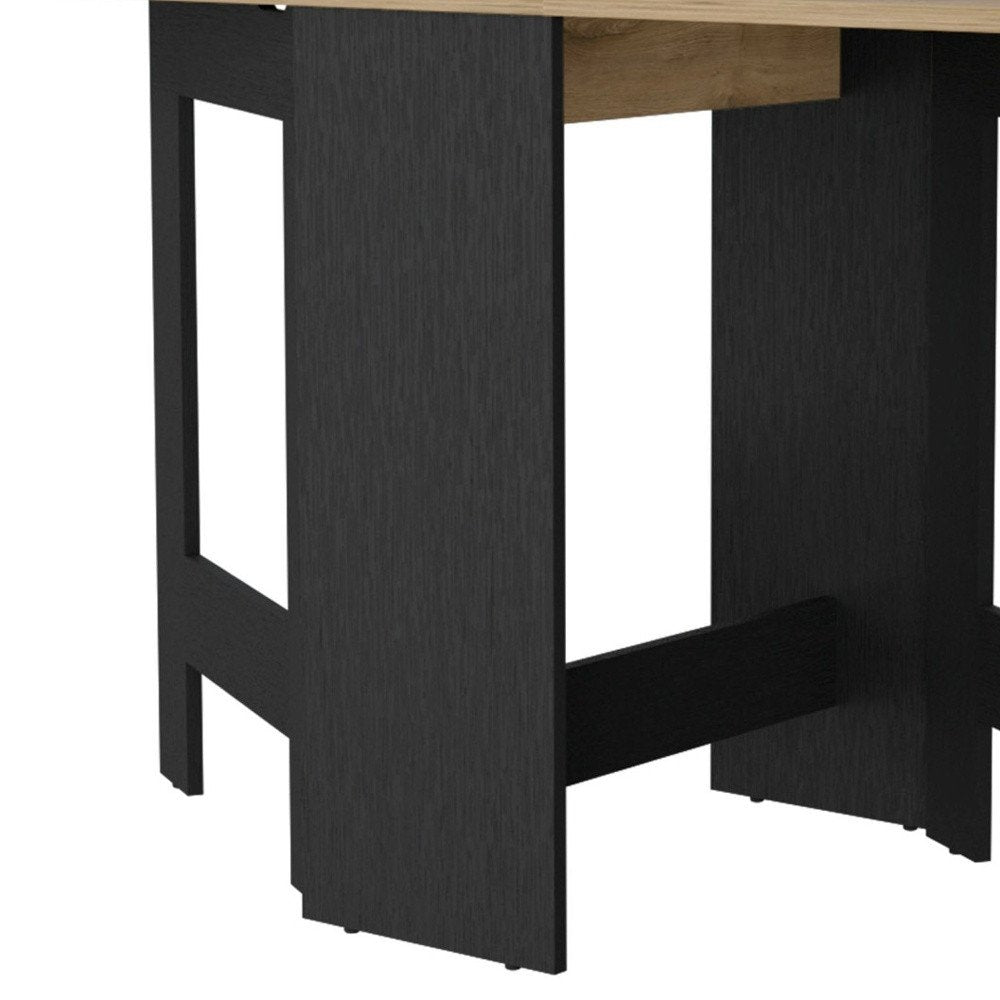 Wood Brown and Black Drop Leaf Trestle Base Dining Table - 24-inch