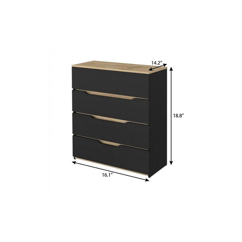 Three Piece Black Natural and Oak Bedroom Set