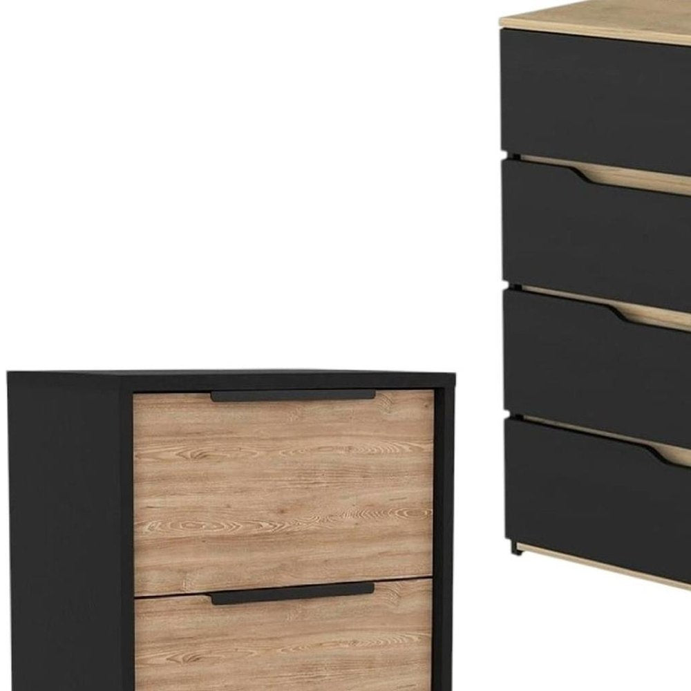 Two Piece Black Natural and Oak Bedroom Set