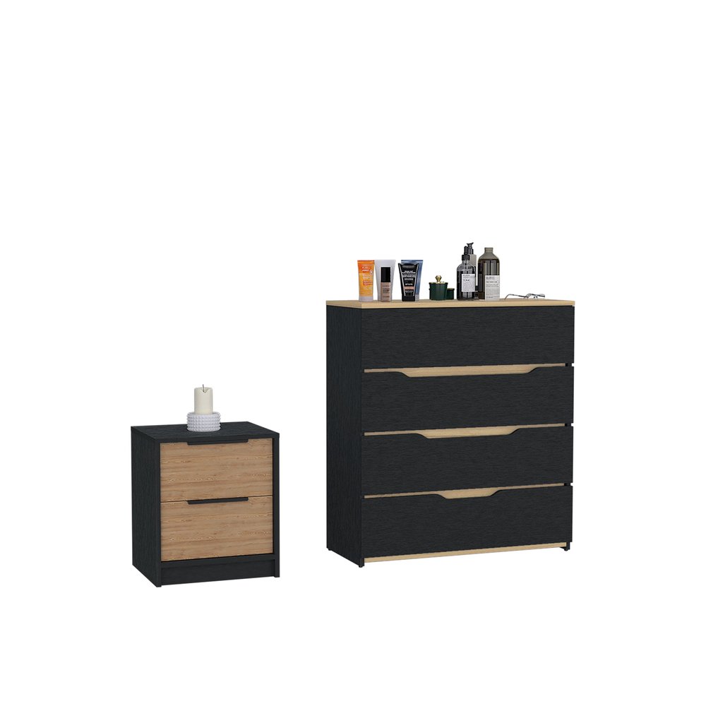 Two Piece Black Natural and Oak Bedroom Set