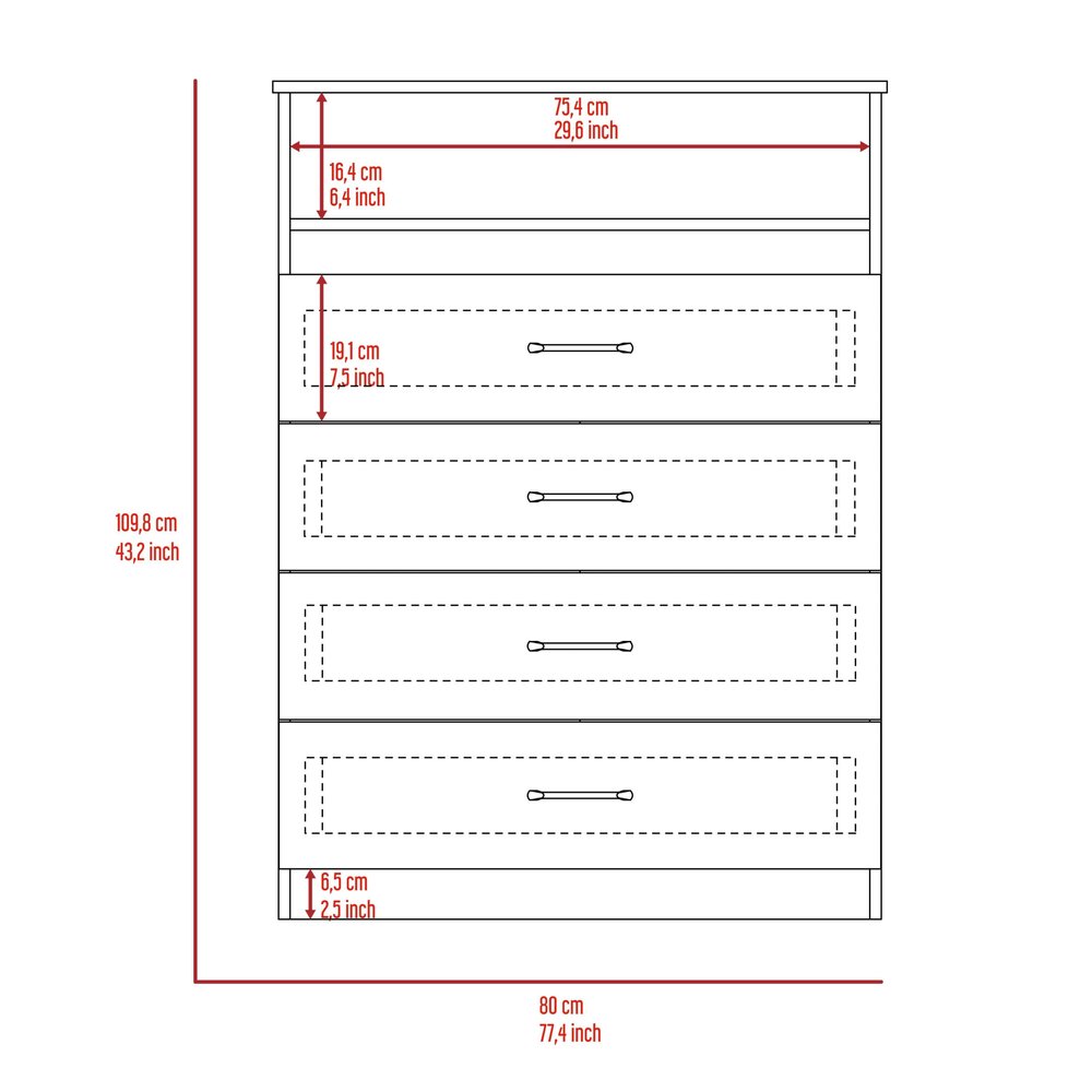 White Wood Four Drawer Dresser - 47-inch