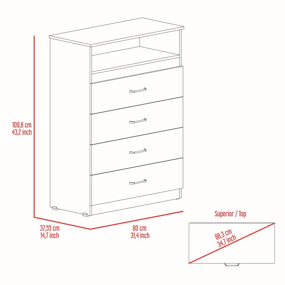 White Wood Four Drawer Dresser - 47-inch