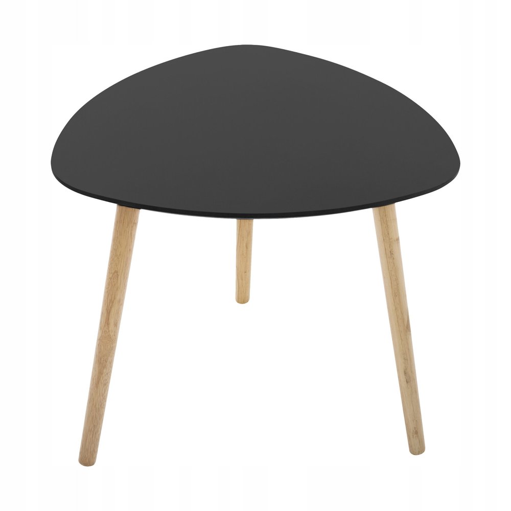 Set of Two Black and Natural Wood Triangular End Tables