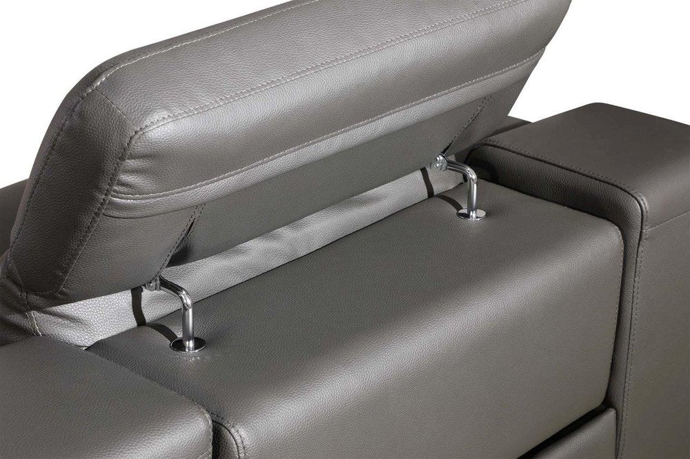 Gray Italian Leather Power Reclining U Shaped Five Piece Corner Sectional with Console