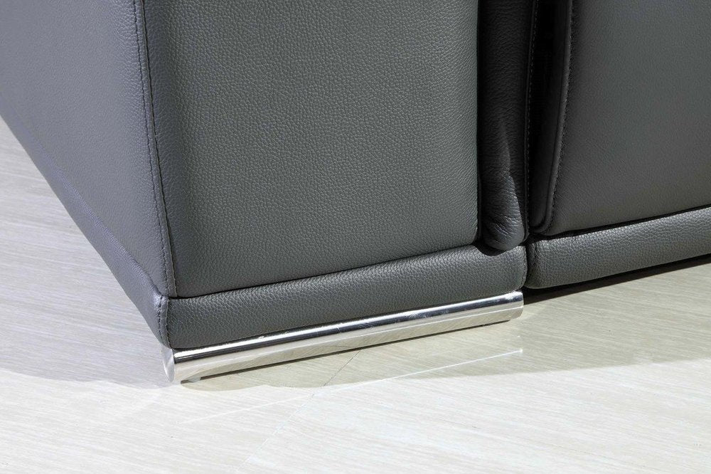 Gray Italian Leather Power Reclining U Shaped Five Piece Corner Sectional with Console