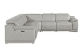 Light Gray Italian Leather Power Reclining U Shaped Five Piece Corner Sectional with Console