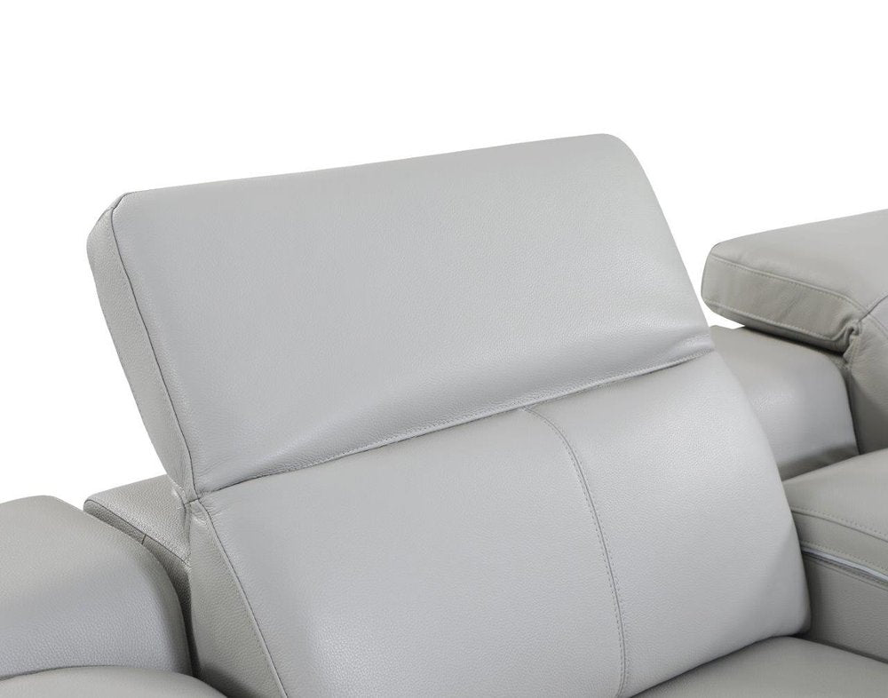 Light Gray Italian Leather Power Reclining U Shaped Five Piece Corner Sectional with Console