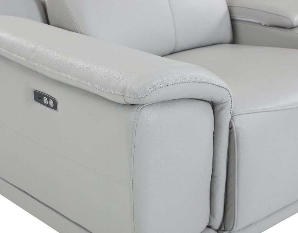 Light Gray Italian Leather Power Reclining U Shaped Five Piece Corner Sectional with Console
