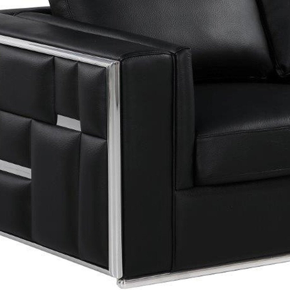 Black and Silver Metallic Top Grain Leather Loveseat - 73-inch