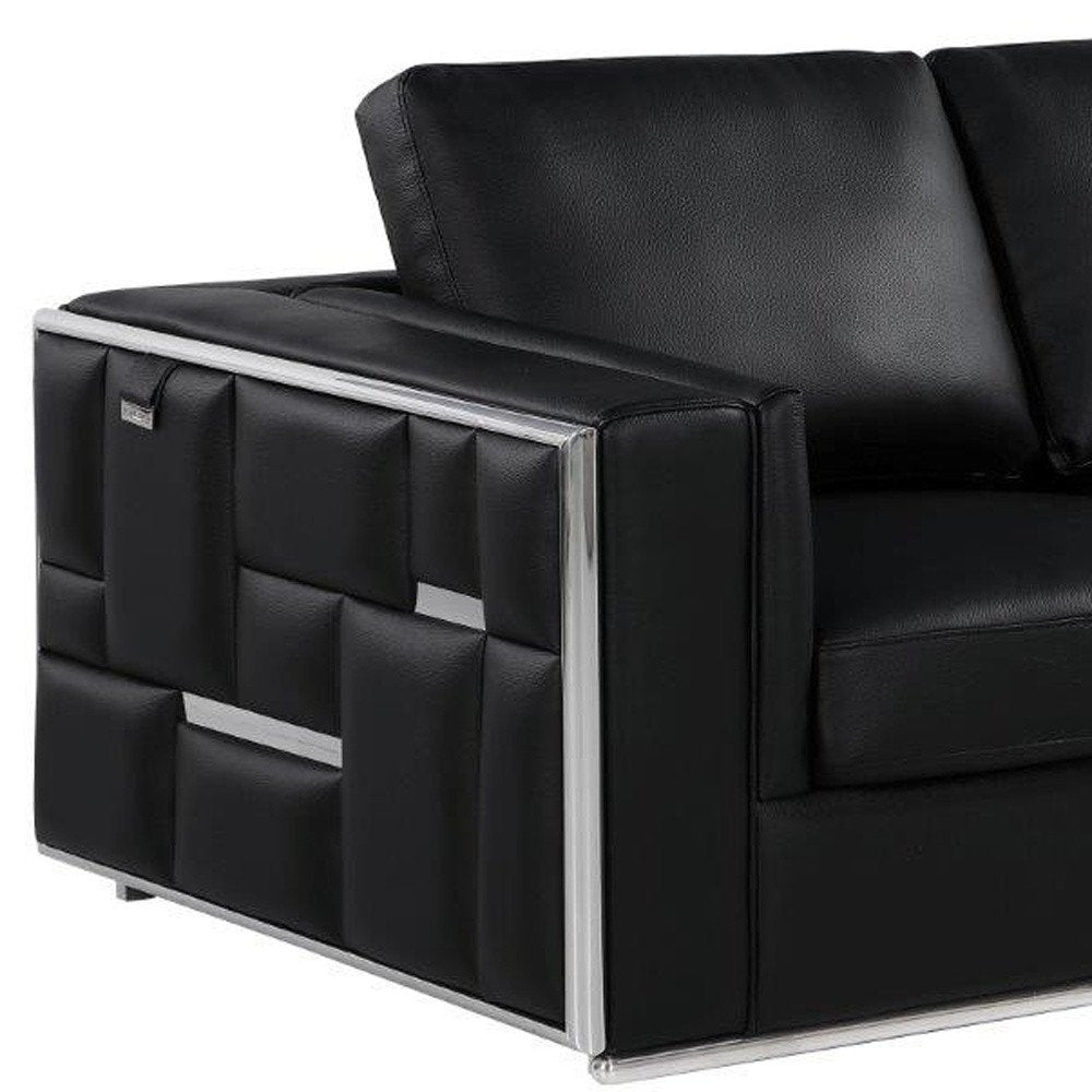 Black and Silver Metallic Top Grain Leather Loveseat - 73-inch