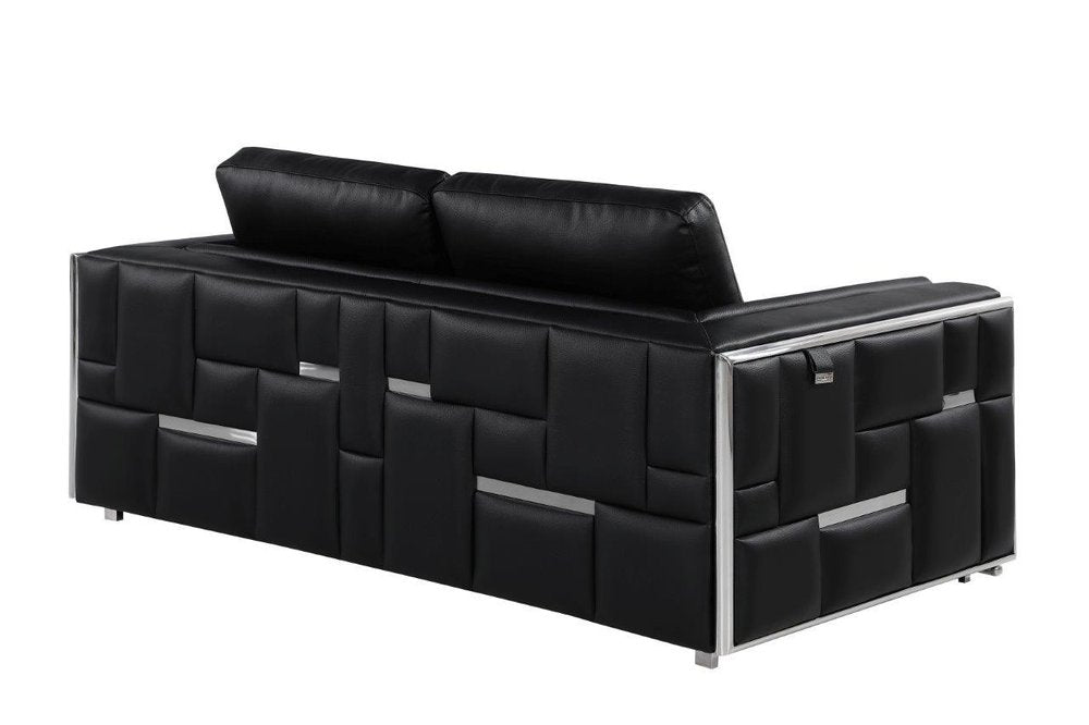 Black and Silver Metallic Top Grain Leather Loveseat - 73-inch