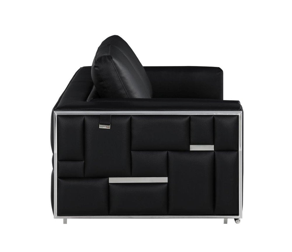 Black and Silver Metallic Top Grain Leather Loveseat - 73-inch